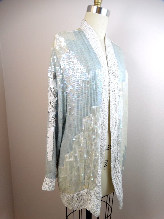 70s Iridescent Sequin Beaded Long Cardigan // Pas… - image 6