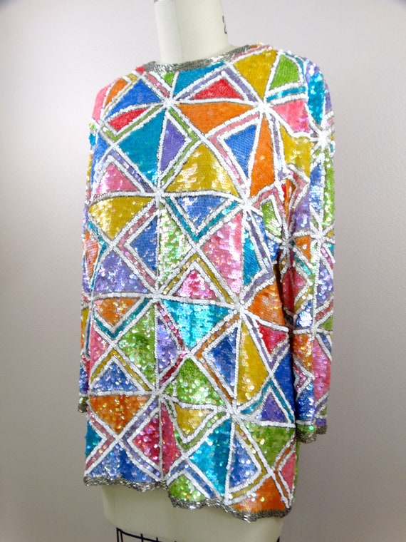 RARE Sparkling Beaded Top / Pastel Rainbow Color … - image 5