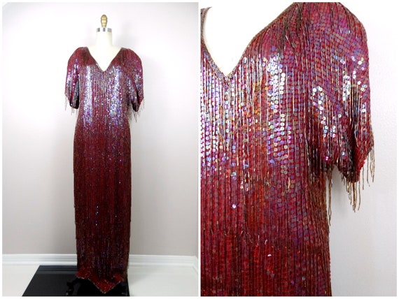 All Over Fringe Beaded Gown // Fully Beaded Sequi… - image 10