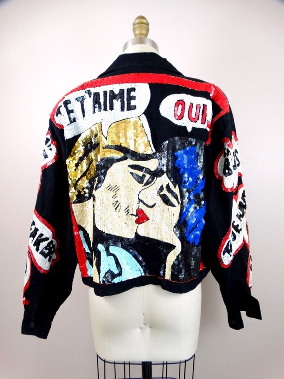 Pop Art GLAM Sequin Jacket / Artsy Sequined Lover… - image 2
