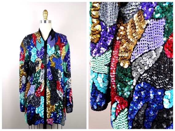 RARE Mosaic Sequin Jacket / Colorful Embellished … - image 7