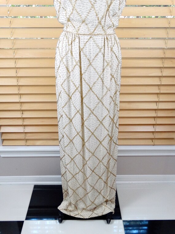 60s Gold Beaded Gown / 1960’s Full Length Ivory S… - image 3