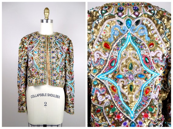 RARE Jewel Encrusted Designer Bolero / Ornate Gol… - image 10