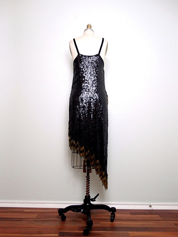 VTG Gold Beaded Fringe Sequin Asymmetrical Hem Dress / Black Fully Sequined  Salsa Dancing Dress - Etsy
