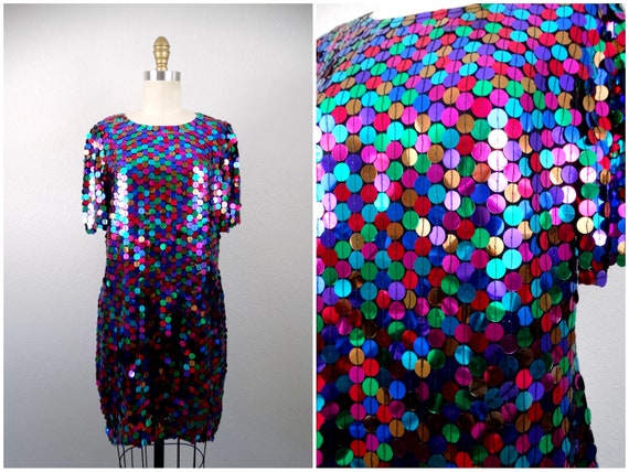 M/L Confetti Sequined Dress // Paillette Sequin R… - image 5