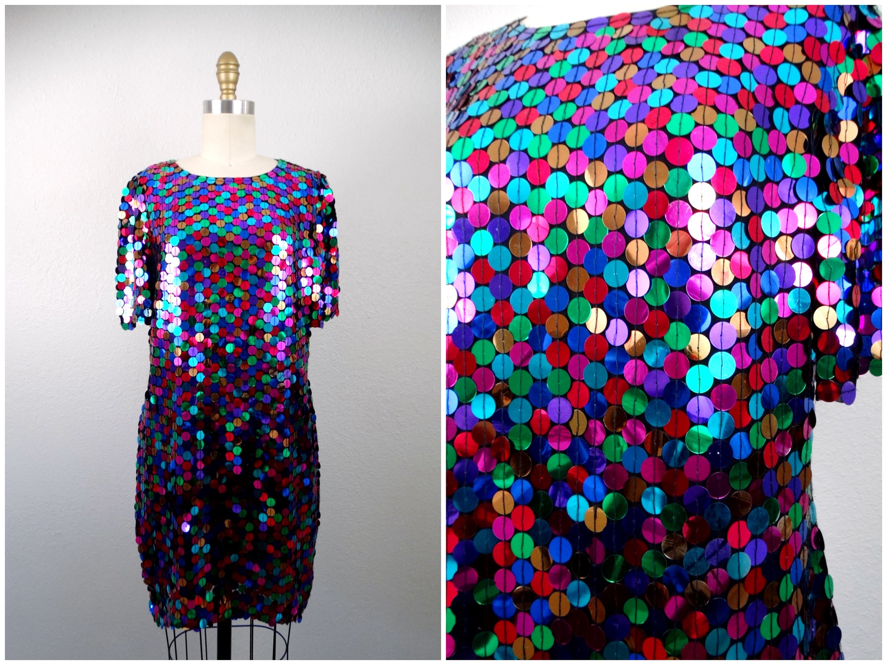 colorful metallic dress Confetti Sequined Dress: M/L Colorful Rainbow Paillette Dress
