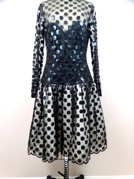 80s Mignon Sequined Party Dress // Sheer Sequin E… - image 2