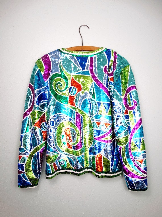 PSYCHEDELIC Sequin Jacket / Bright Embellished Ge… - image 3