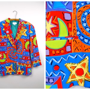 90s Color Block Funky Blazer / Vintage Retro Jacket