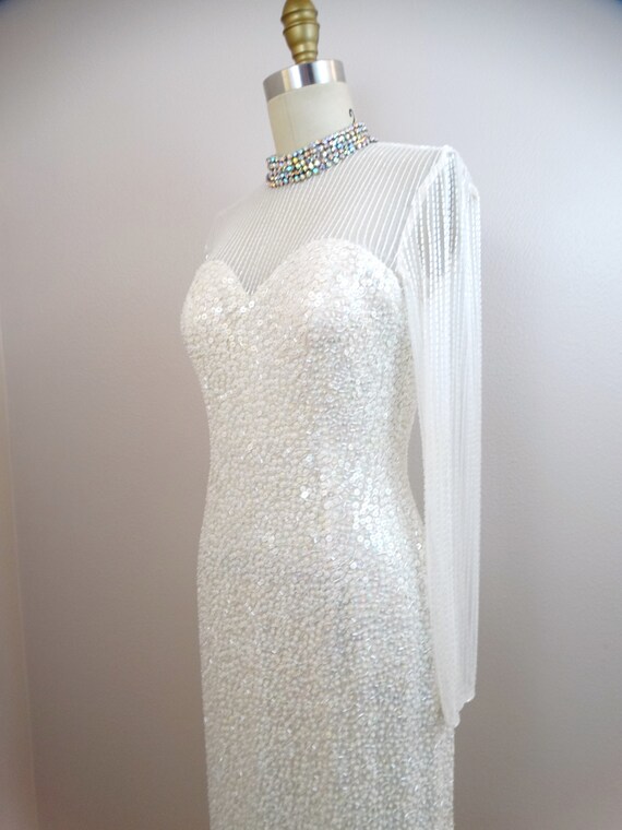 Vintage Beaded Couture Bridal Gown / Hand Beaded … - image 4