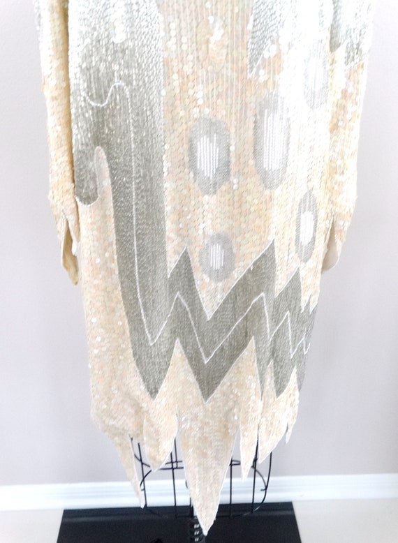 70s 80s Liquid Beaded Ivory Sequin Dress / 1970's… - image 4