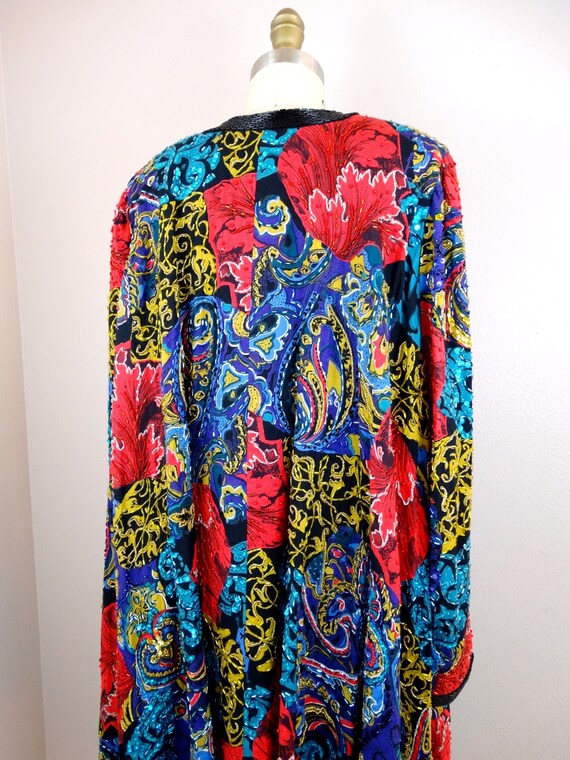 Ornate Vintage Sequin Swing Coat / Red Turquoise … - image 7