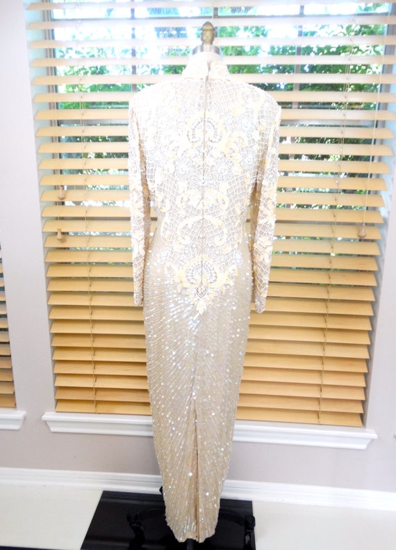 DAZZLING Pearl Beaded Iridescent Sequin Gown / Vi… - image 6