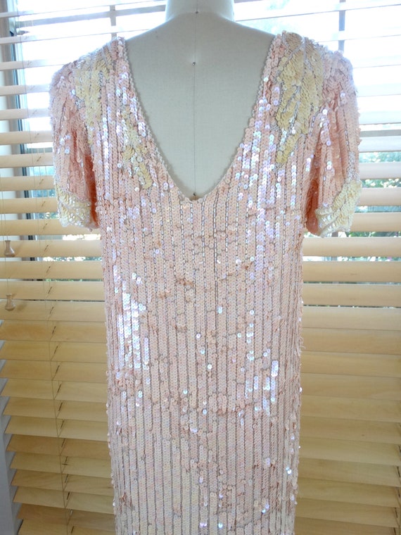 VTG Pink & Ivory Sequin Gown // Iridescent Vintag… - image 7