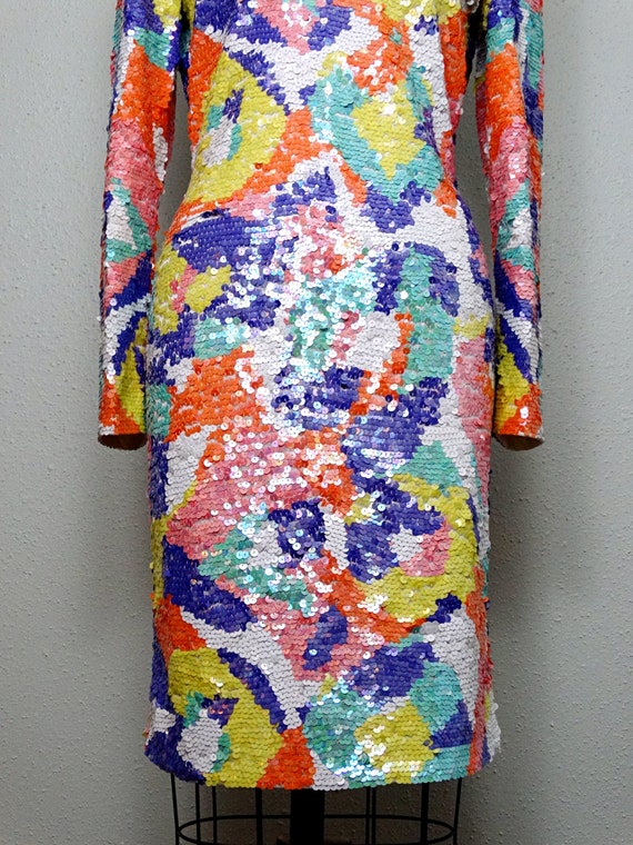 M/L Pastel Sequin Dress // Bright & Colorful Sequ… - image 3