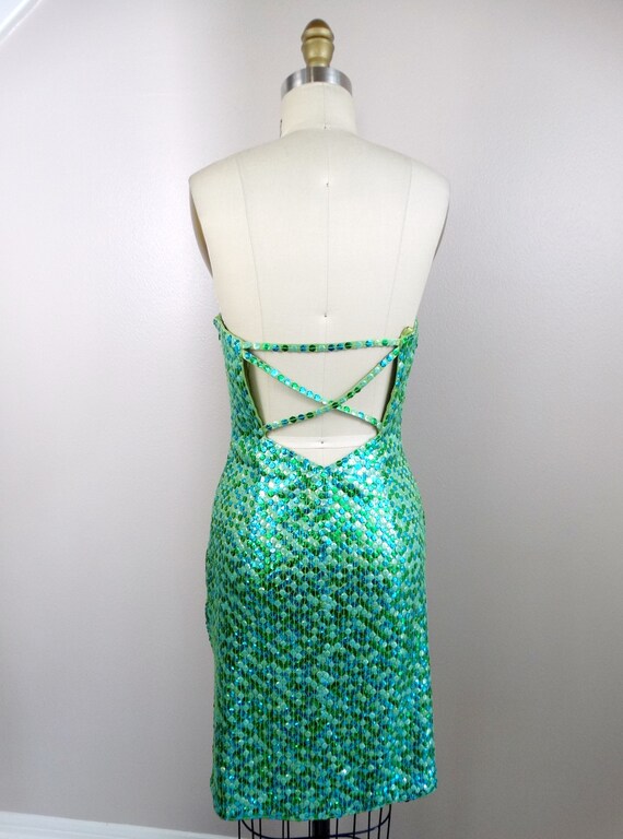 Neon Mermaid Sequin Party Dress // Iridescent Gre… - image 4