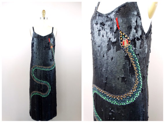RARE Sequined Snake Dress Unique Sequin Dress Matte Black Sequined Embellished Midi Gown Etsy