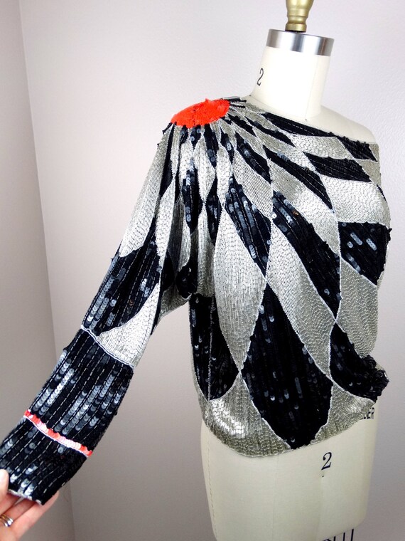 HEAVY Beaded Dolman Sleeve Top / NEON Sequined Co… - image 2