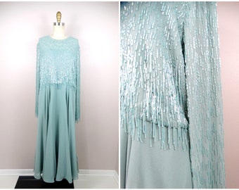 Pistachio Beaded Fringe Mother of the Bride Dress // Sage Mint Seafoam Light Pastel Green Tassel Bead Embellished Cocktail Dress