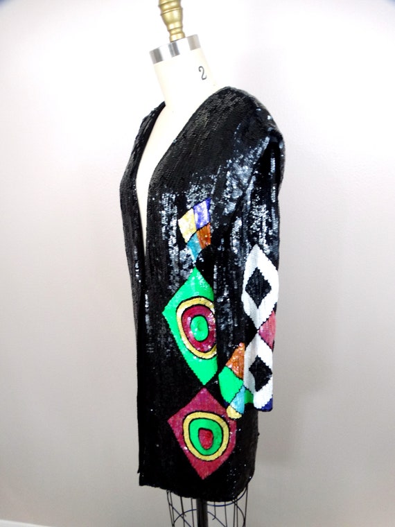 Funky 90s GLAM Sequin Jacket // Neon Color Pop Bl… - image 2