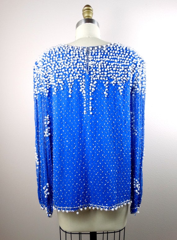 VTG Lillie Rubin Pearl Beaded Blue Top // Vintage… - image 3