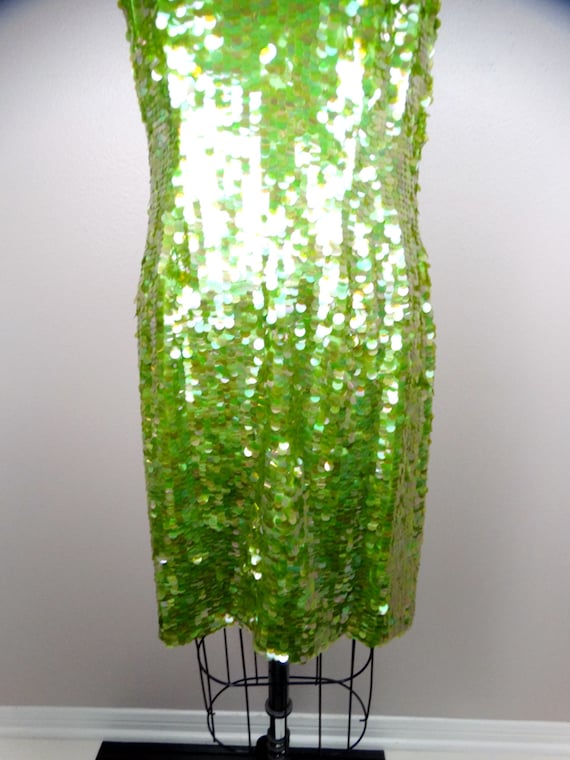 Lime Green Paillette Sequin Dress / Pastel Cockta… - image 2