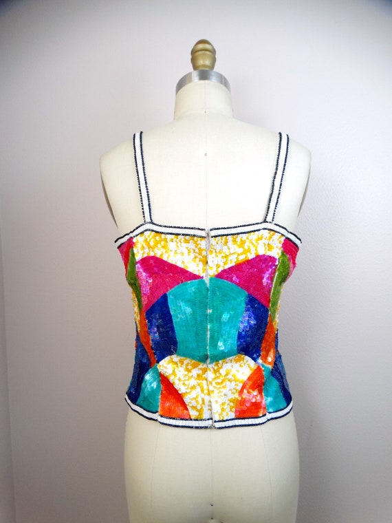 Neon Sequin Top / BRIGHT Vintage Beaded Bustier - image 5