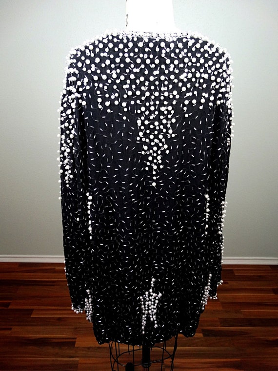 Oversized Pearl Beaded Sequin Cardigan Jacket // … - image 5