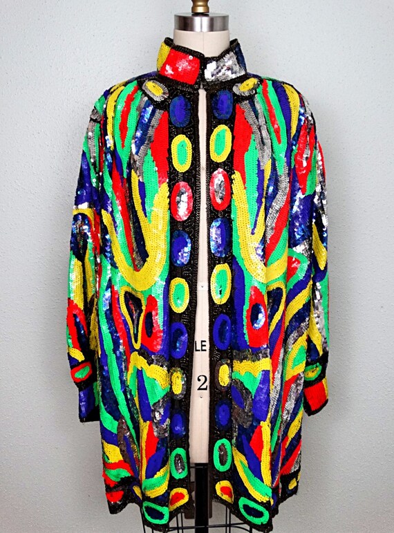 Psychedelic Neon Sequin Plus Size Jacket // Brigh… - image 2