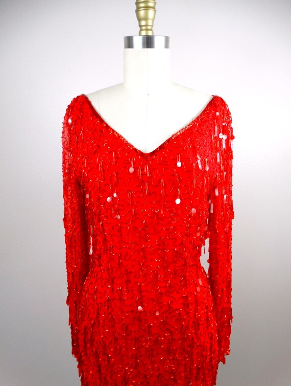Paillette Fringe Beaded Sequined Dress / Couture … - image 2