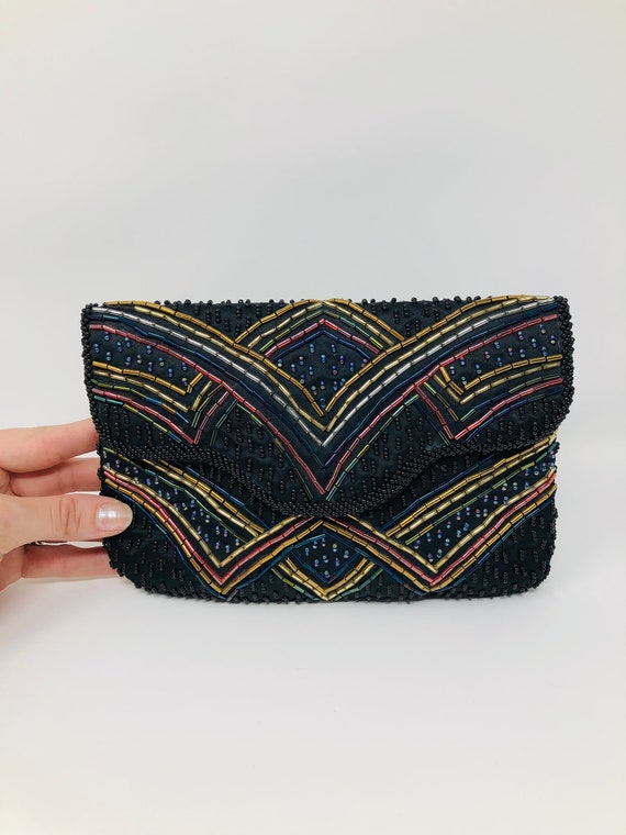 Art Deco Beaded Clutch // Hand Beaded Handbag // A