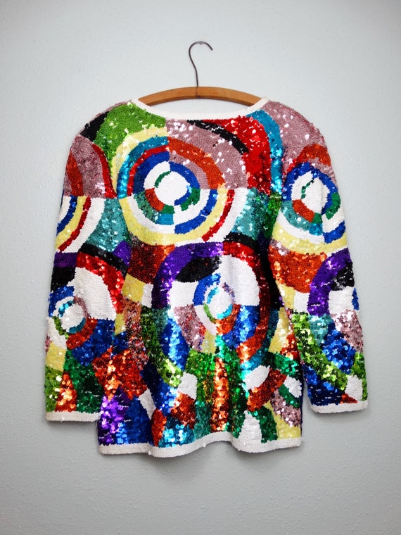 Rainbow Art Sequined Top // Vintage Sequin Embell… - image 3