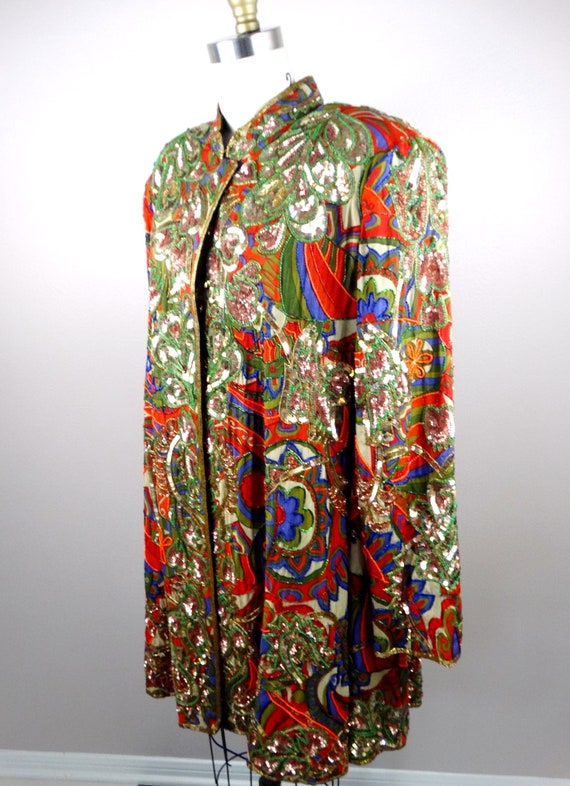 VTG Sequin Beaded Overcoat / Bohemian Novelty Lon… - image 7