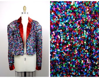 80s Confetti Sequin Cropped Jacket // Vintage Rainbow Sequined Bomber