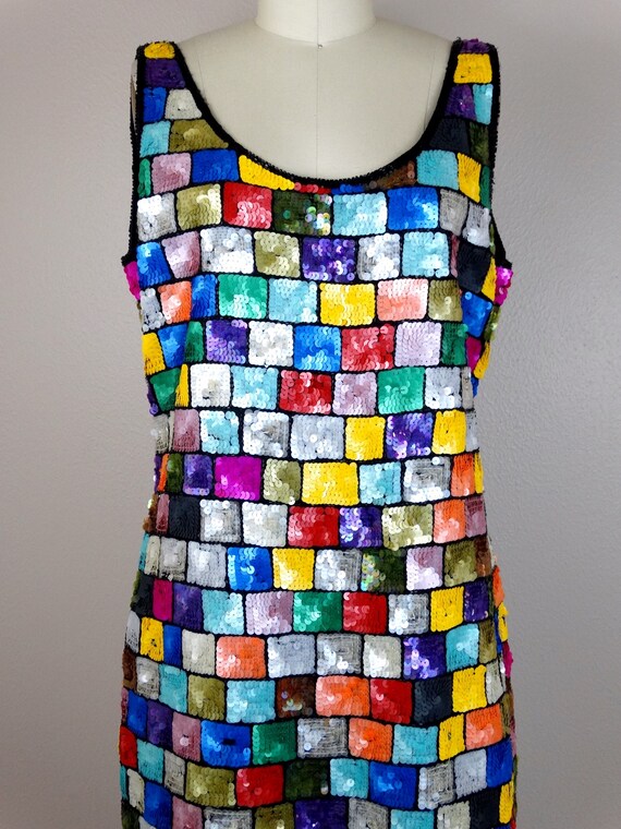 Bright Multicolor Sequin Mini Dress / Designer Co… - image 2