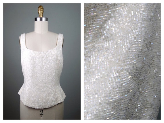 M | Heavy All Glass Beaded Top // Iridescent Fully