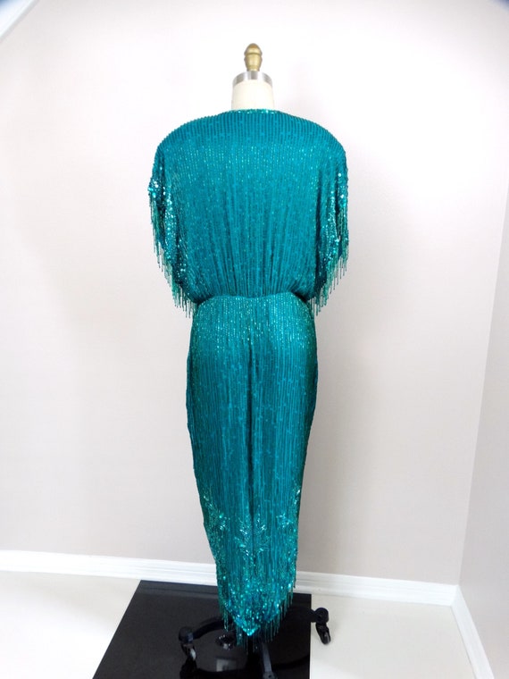 Bob Mackie Jewel Beaded Fringe Wrap Dress / Art D… - image 9