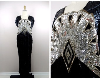 Art Deco Crystal Beaded Dress // Hand Sewn Vintage Sequin Beaded Gatsby Gown