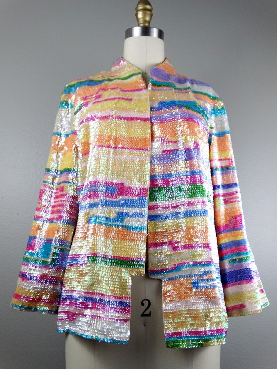 RARE Pastel Sequined Jacket / Iridescent Sequin E… - image 3