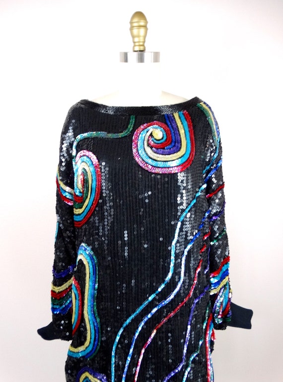 L/XL Vintage Sequined Dolman Mini Dress // Fully … - image 3