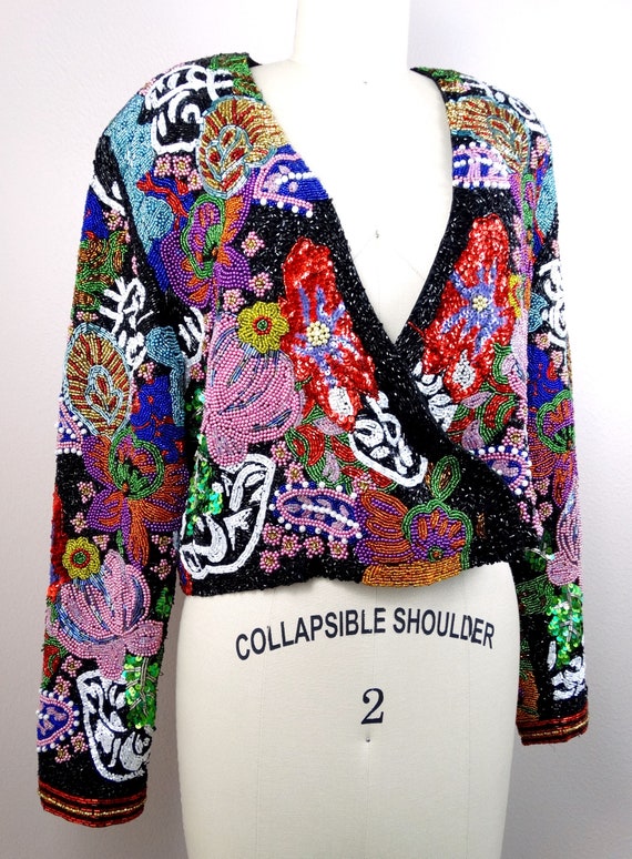 VERY HEAVY All Beaded Sequin Embellished Jacket /… - image 3