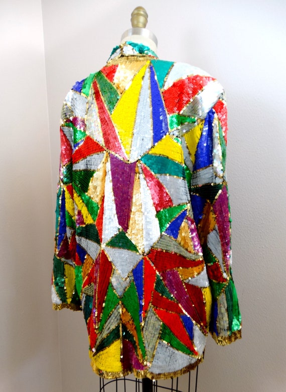 Mosaic Sequin Vintage Jacket / Colorful Fully Emb… - image 7
