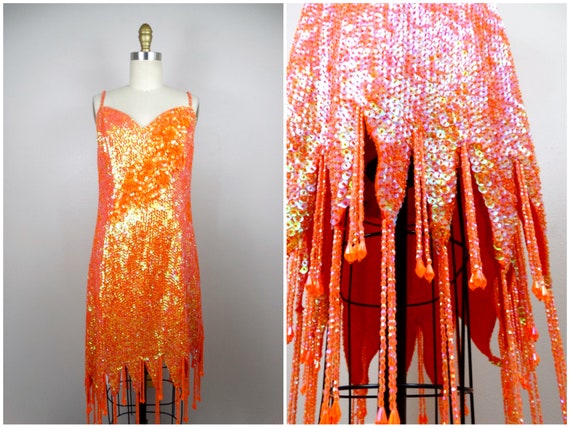 Fluorescent Sequined Mini Dress Neon Sequin Dress Iridescent