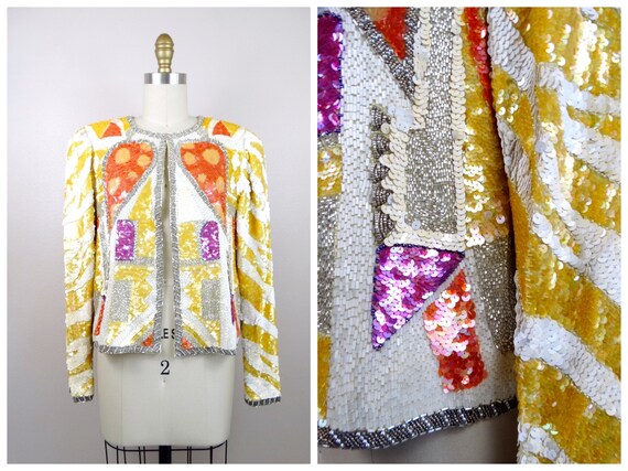 Iridescent Sequined Cardigan / Pastel Sequined Op… - image 6