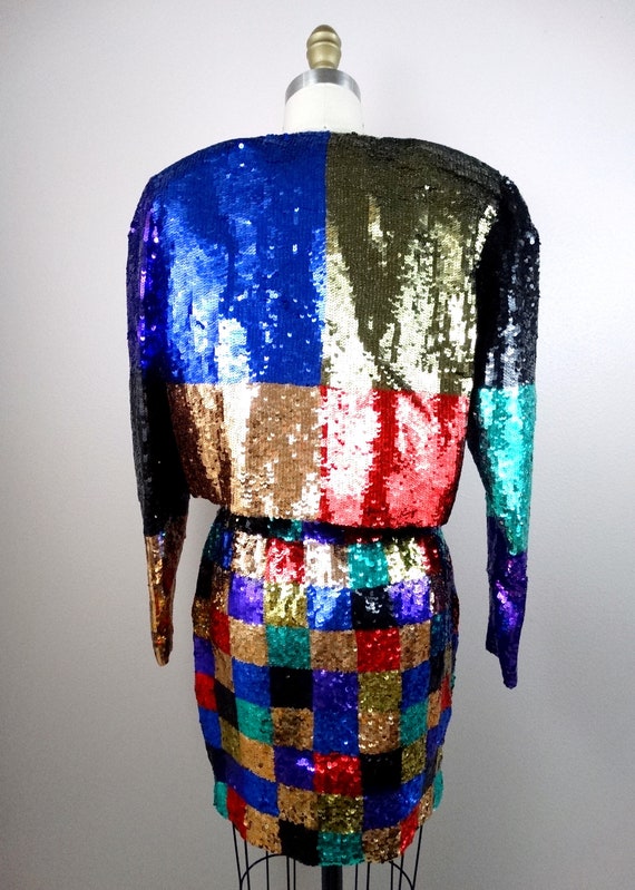 80s 90s Sequin Color Block Bolero Jacket and Mini… - image 5