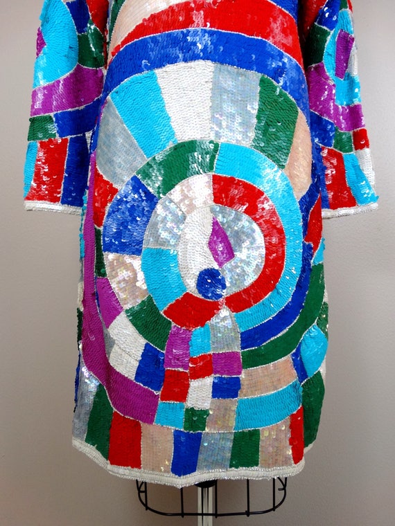 Psychedelic Bright Sequin Dress / Geometric Color… - image 3