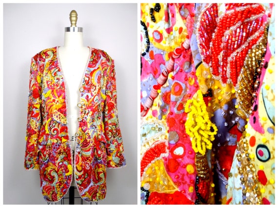 HEAVY Jewel Beaded Jacket // Vintage Couture Heav… - image 10