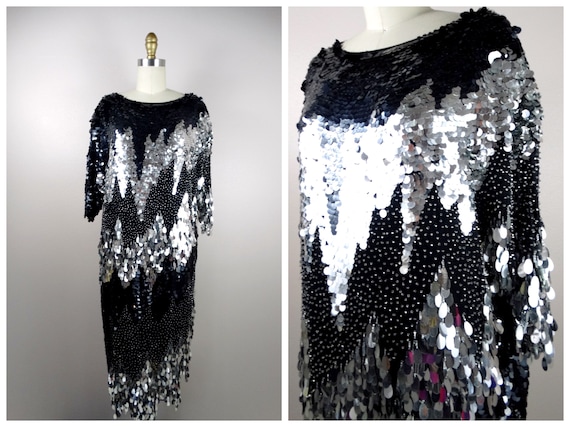 VTG Sequin Paillette Tassel Beaded Dress / Paille… - image 1
