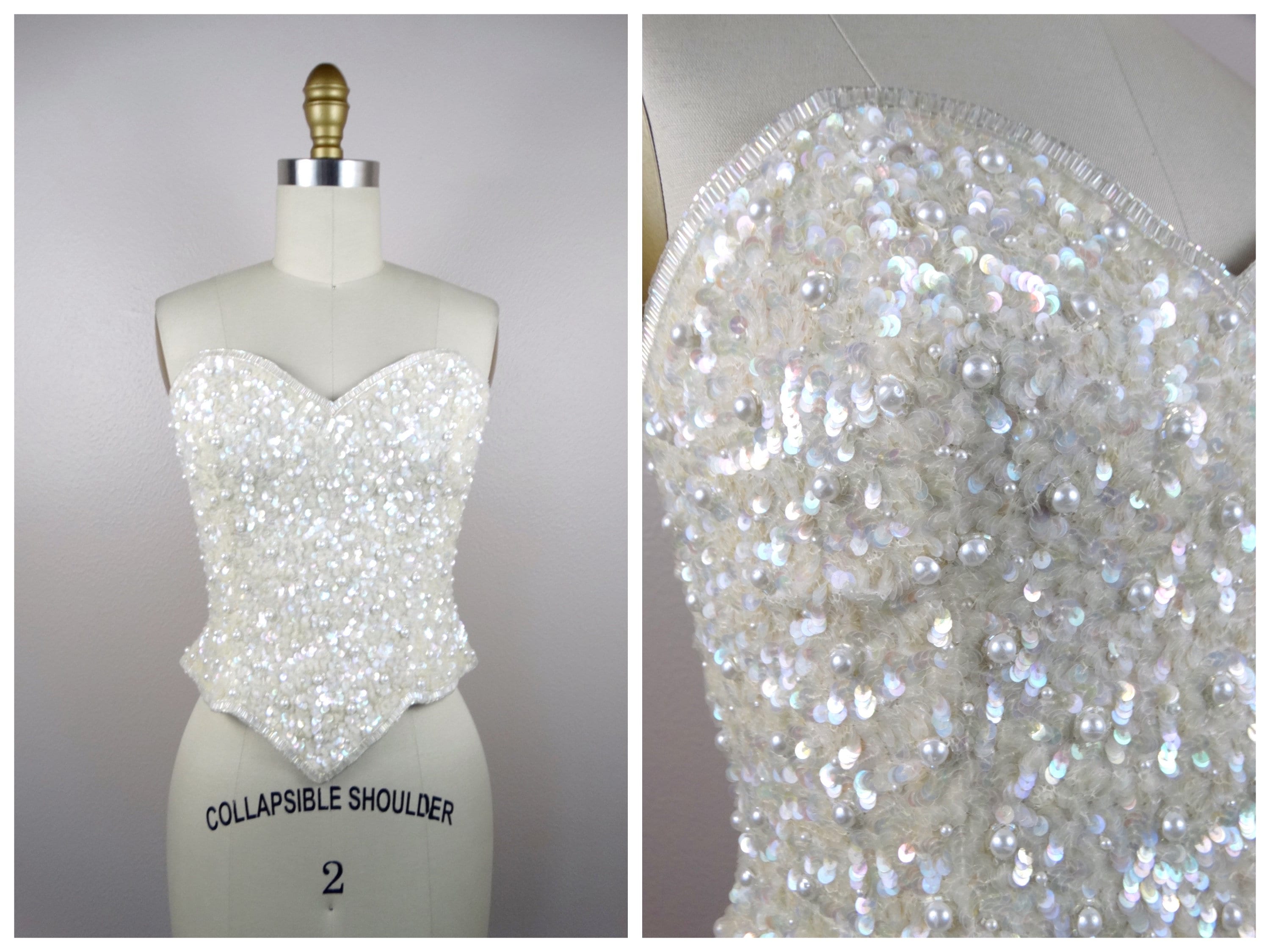パールクチュール Couture Vintage Pearl Beaded Sequin Bustier // Iridescent Sequined