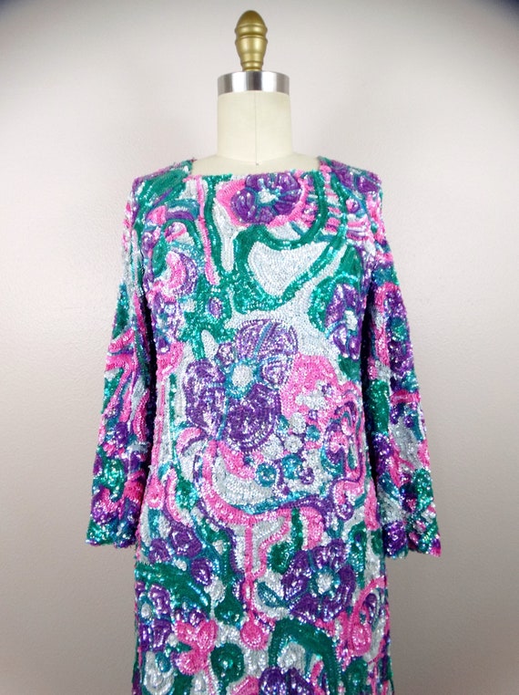 50s Psychedelic Sequin Embellished Gown // 1950's… - image 3